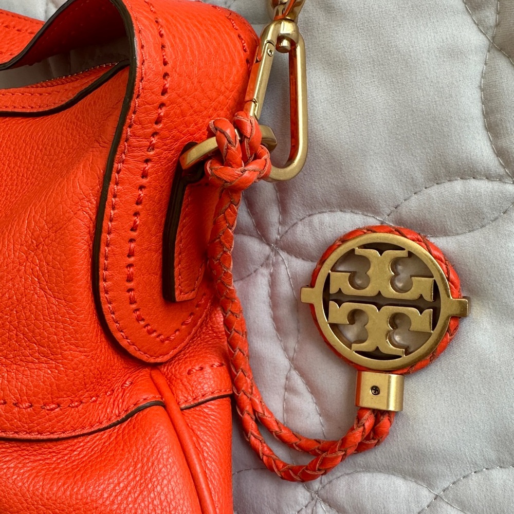 Tory Burch Bright Orange Leather Bag with Gold Details